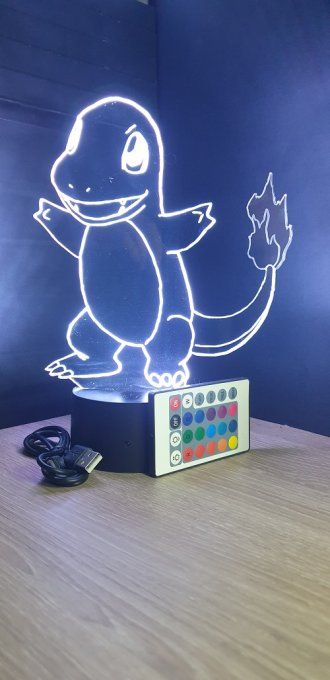 Lampe led 3D Salamèche, Pokemon, dessin animé, veilleuse, cadeau original, personnalisable