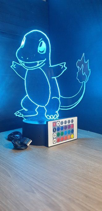 Lampe led 3D Salamèche, Pokemon, dessin animé, veilleuse, cadeau original, personnalisable