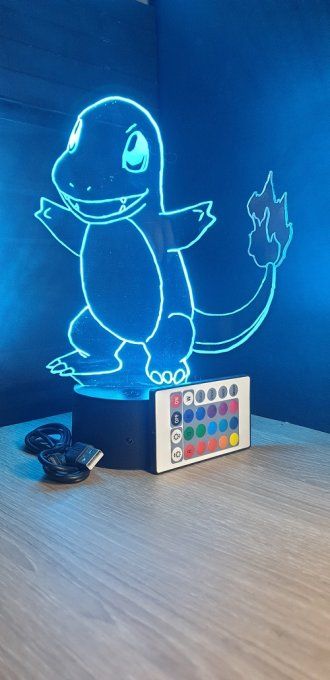 Lampe led 3D Salamèche, Pokemon, dessin animé, veilleuse, chevet