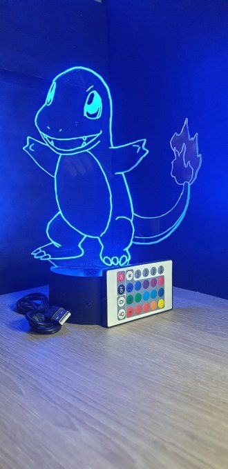 Lampe led 3D Salamèche, Pokemon, dessin animé, veilleuse, cadeau original, personnalisable