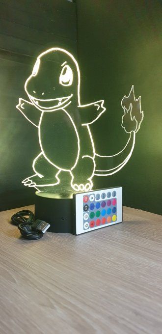 Lampe led 3D Salamèche, Pokemon, dessin animé, veilleuse, cadeau original, personnalisable