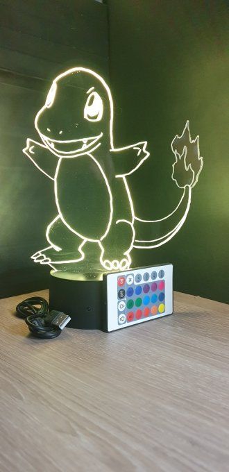 Lampe led 3D Salamèche, Pokemon, dessin animé, veilleuse, chevet