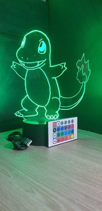 Lampe led 3D Salamèche, Pokemon, dessin animé, veilleuse, cadeau original, personnalisable