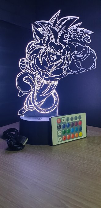 Lampe led 3d Goku Super Saiyan 4, manga, veilleuse, dessin animé, déco, illusion, chevet, lumière