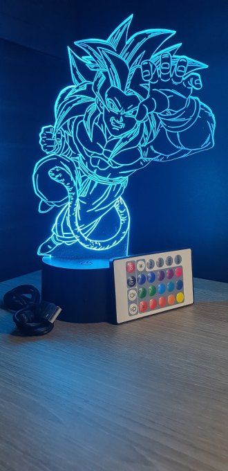 Lampe led 3d Goku Super Saiyan 4, manga, veilleuse, dessin animé, déco, illusion, chevet, lumière
