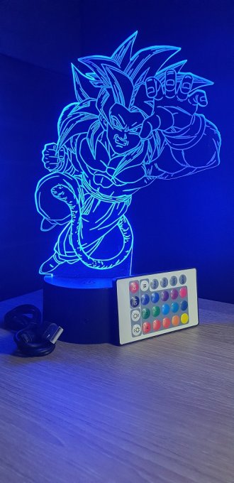 Lampe led 3d Goku Super Saiyan 4, manga, veilleuse, dessin animé, déco, illusion, chevet, lumière