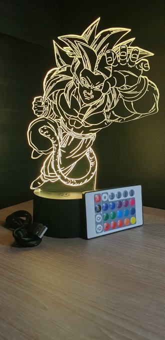 Lampe led 3d Goku Super Saiyan 4, manga, veilleuse, dessin animé, déco, illusion, chevet, lumière