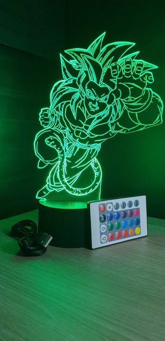 Lampe led 3d Goku Super Saiyan 4, manga, veilleuse, dessin animé, déco, illusion, chevet, lumière
