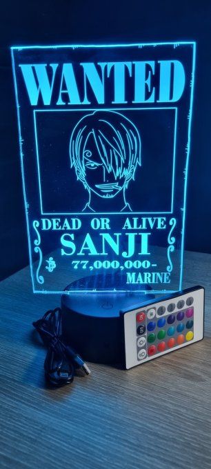 Lampe led 3D Sanji Wanted, manga, veilleuse, déco, chevet, lumiere