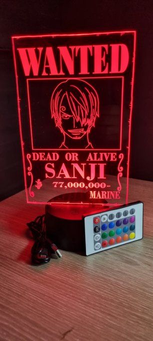 Lampe led 3D Sanji Wanted, manga, veilleuse, déco, chevet, lumiere