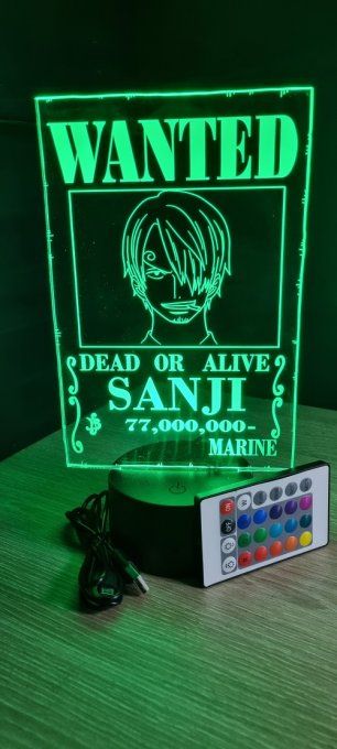 Lampe led 3D Sanji Wanted, manga, veilleuse, déco, chevet, lumiere