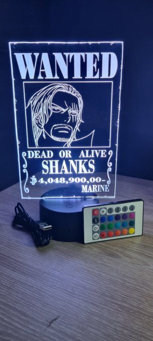 Lampe led 3D Shanks Wanted, manga, veilleuse, cadeau, déco, chevet