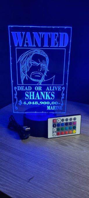 Lampe led 3D Shanks Wanted, manga, veilleuse, cadeau, déco, chevet