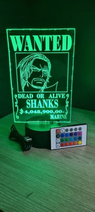 Lampe led 3D Shanks Wanted, manga, veilleuse, cadeau, déco, chevet