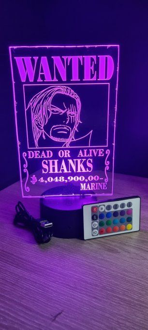 Lampe led 3D Shanks Wanted, manga, veilleuse, cadeau, déco, chevet