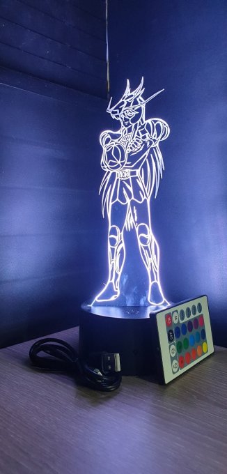 Lampe led 3D Shiryu, Chevaliers du Zodiaque, illusion, chevet, cadeau, veilleuse, déco, enfant
