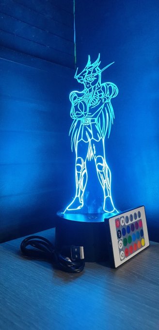 Lampe led 3D Shiryu, Chevaliers du Zodiaque, illusion, chevet, cadeau, veilleuse, déco, enfant