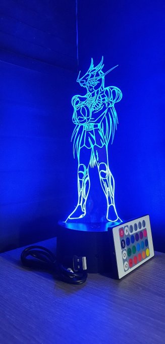 Lampe led 3D Shiryu, Chevaliers du Zodiaque, illusion, chevet, cadeau, veilleuse, déco, enfant