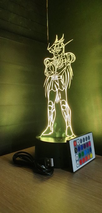 Lampe led 3D Shiryu, Chevaliers du Zodiaque, illusion, chevet, cadeau, veilleuse, déco, enfant