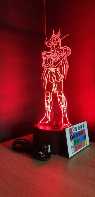 Lampe led 3D Shiryu, Chevaliers du Zodiaque, illusion, chevet, cadeau, veilleuse, déco, enfant