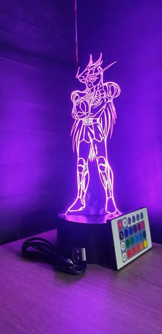 Lampe led 3D Shiryu, Chevaliers du Zodiaque, illusion, chevet, cadeau, veilleuse, déco, enfant