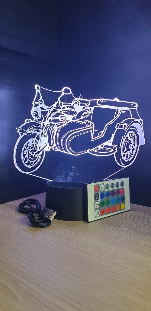 Grav'stylé: Lampe led 3D Side Car, chevet, illusion, personnalisable