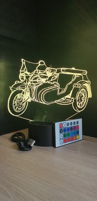 Lampe led 3D Side Car, Moto, veilleuse, illusion, personnalisable