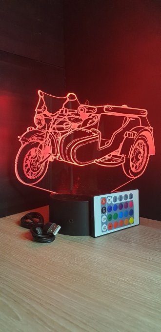 Lampe led 3D Side Car, Moto, veilleuse, illusion, personnalisable