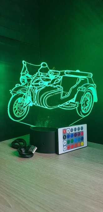 Lampe led 3D Side Car, Moto, veilleuse, illusion, personnalisable