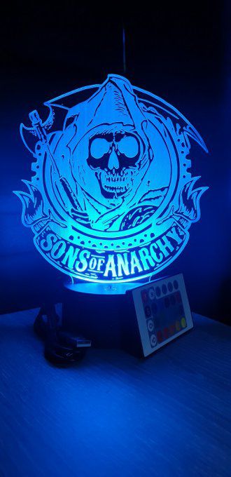 Lampe led 3D Son's of Anarchy, série, bikers, veilleuse, idée cadeau, déco, illusion, chevet