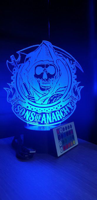 Lampe led 3D Son's of Anarchy, série, bikers, veilleuse, idée cadeau, déco, illusion, chevet