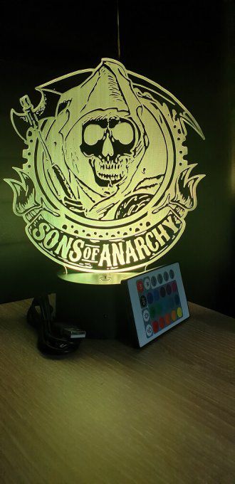 Lampe led 3D Son's of Anarchy, série, bikers, veilleuse, idée cadeau, déco, illusion, chevet