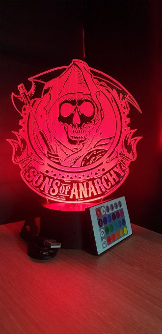 Lampe led 3D Son's of Anarchy, série, bikers, veilleuse, idée cadeau, déco, illusion, chevet