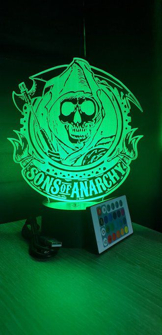 Lampe led 3D Son's of Anarchy, série, bikers, veilleuse, idée cadeau, déco, illusion, chevet