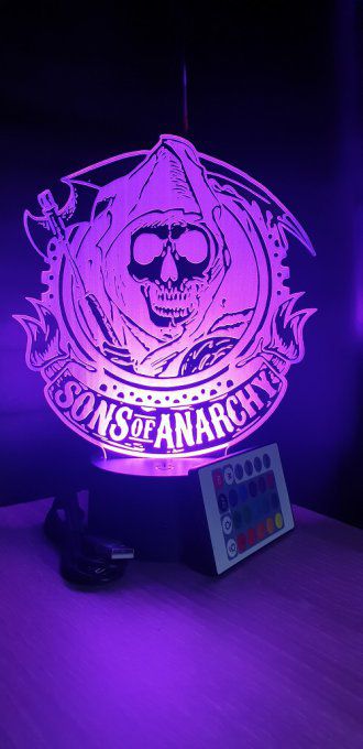 Lampe led 3D Son's of Anarchy, série, bikers, veilleuse, idée cadeau, déco, illusion, chevet