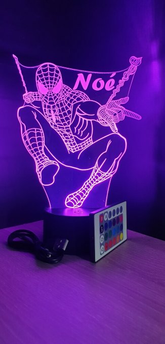 Lampe led 3D Spiderman, Marvel, veilleuse, déco, illusion, chevet