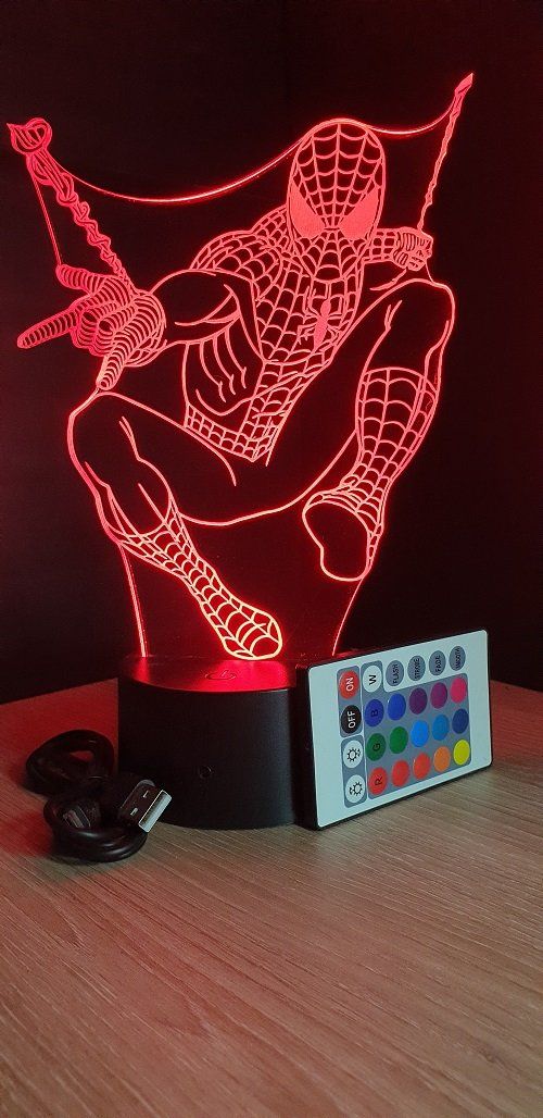 Lampe led 3D Spiderman, Marvel, veilleuse, idée cadeau, néon, dessin animé , déco, illusion, chevet