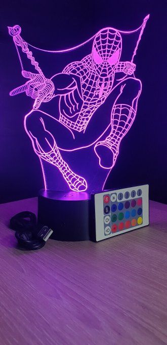 Lampe led 3D Spiderman, Marvel, veilleuse, déco, illusion, chevet