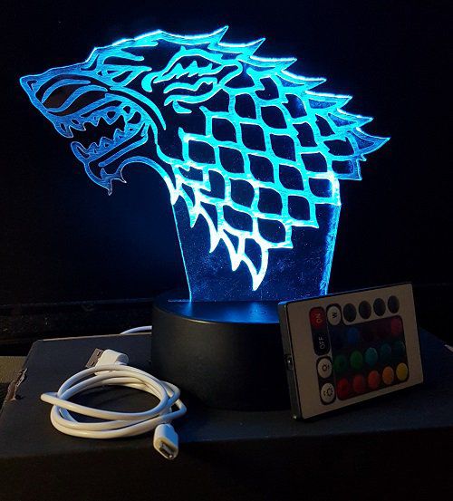 Lampe led 3D STARK Game of thrones, serie, veilleuse, déco, chambre, illusion