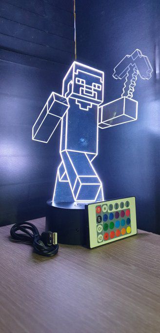 Lampe led 3D Steeve, Minecraft, veilleuse, geek, cadeau, jeux video