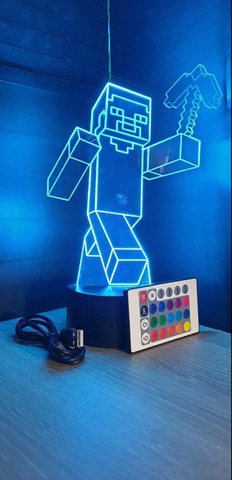 Lampe led 3D Steeve, Minecraft, veilleuse, geek, cadeau, jeux video