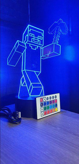 Lampe led 3D Steeve, Minecraft, veilleuse, geek, cadeau, jeux video