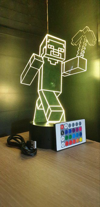 Lampe led 3D Steeve, Minecraft, veilleuse, geek, cadeau, jeux video