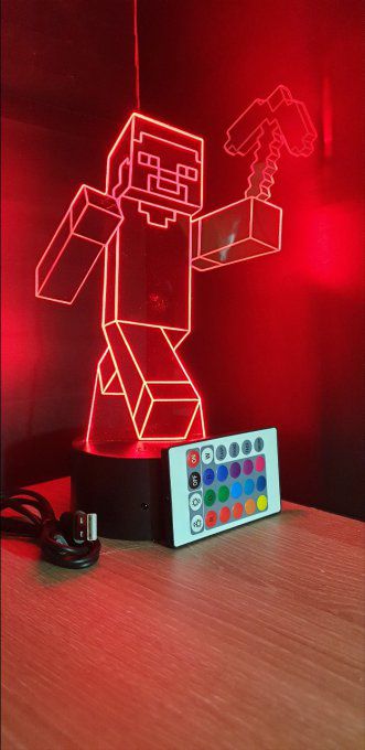 Lampe led 3D Steeve, Minecraft, veilleuse, geek, cadeau, jeux video