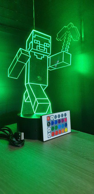 Lampe led 3D Steeve, Minecraft, veilleuse, geek, cadeau, jeux video