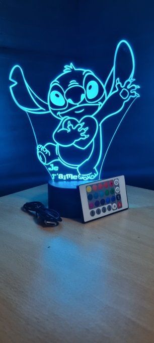 Lampe led 3D Stitch amoureux, veilleuse, chevet, néon, déco, bureau