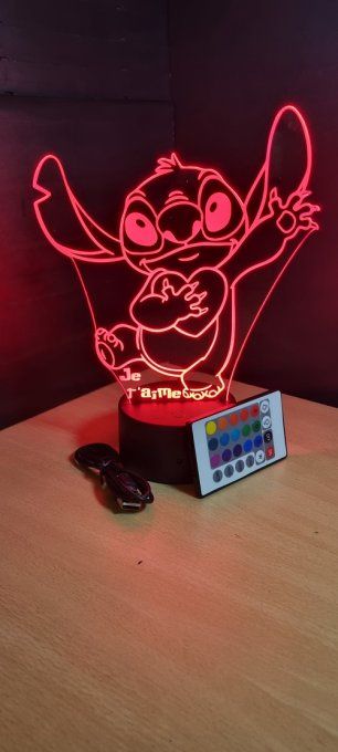 Lampe led 3D Stitch amoureux, veilleuse, chevet, néon, déco, bureau