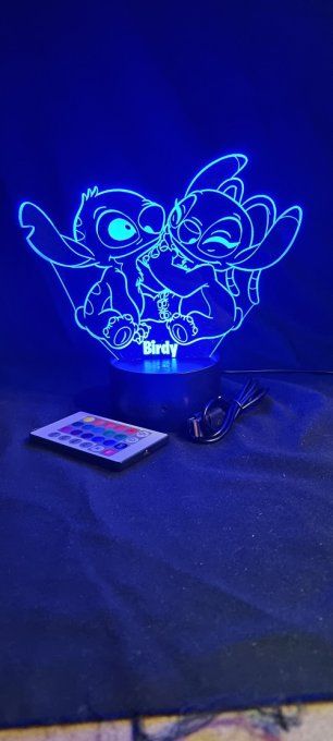 Lampe led 3D Stitch Angel, veilleuse, chevet, néon, déco, bureau