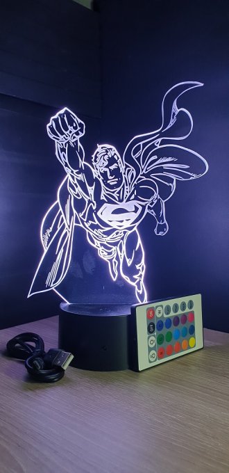 Lampe led 3D Superman, DC Comics, veilleuse, déco, illusion, chevet