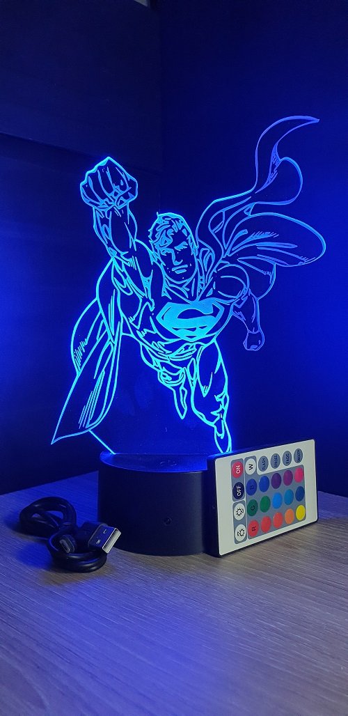  Lampe led 3d, Superman, DC Comics, Super héros,  veilleuse, lampe personnalisable, éclairage, illusion, idée cadeau, cadeau  original